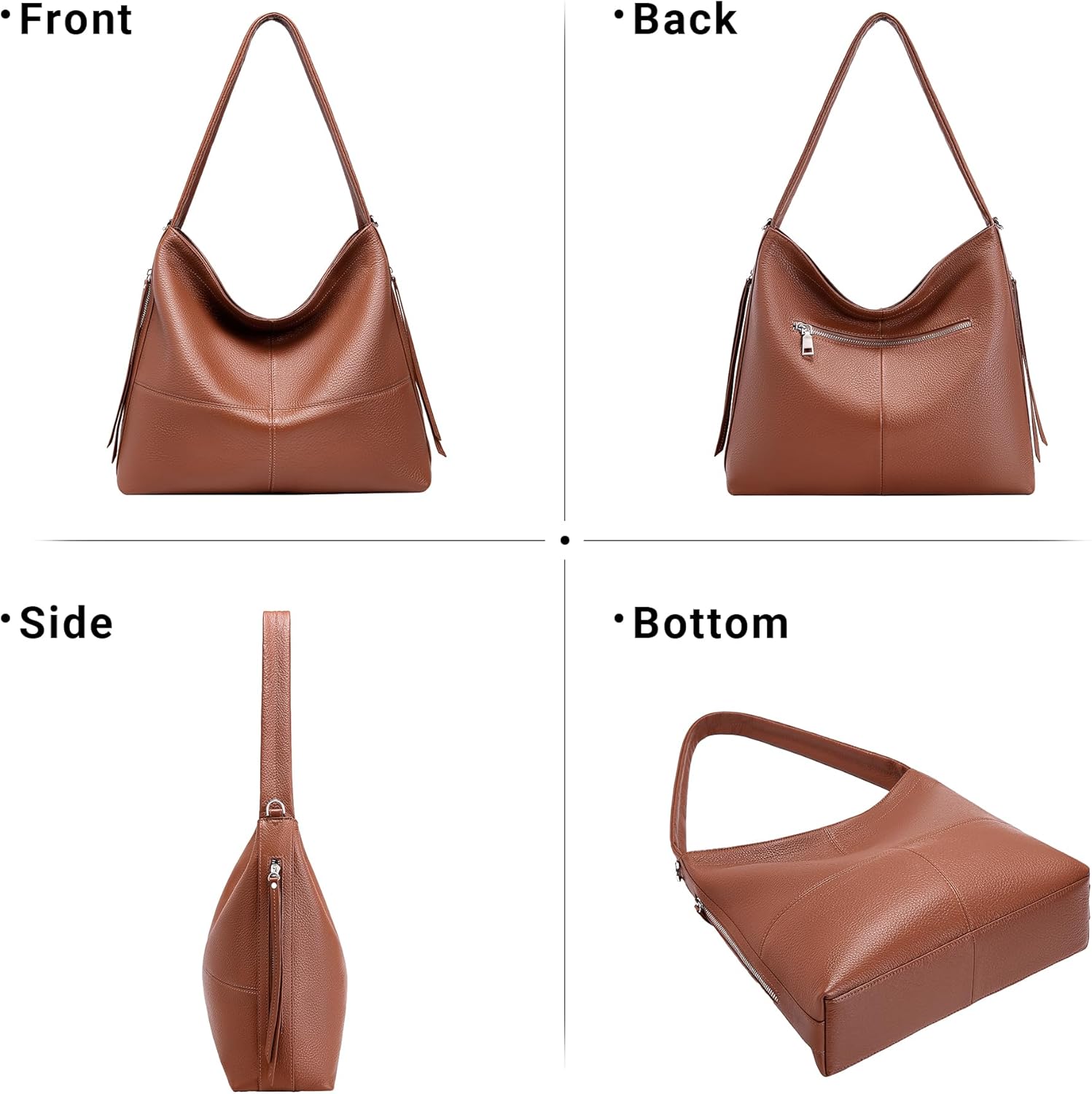 Genuine Leather Hobo Bags for Women Crossbody Purses Work Tote Bag Designer Shoulder Handbags with 2 Straps - Image 7