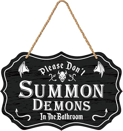 Divertido letrero de puerta de madera de Halloween, letrero de bienvenida gótico para puerta delantera, decoración de baño, letrero colgante de