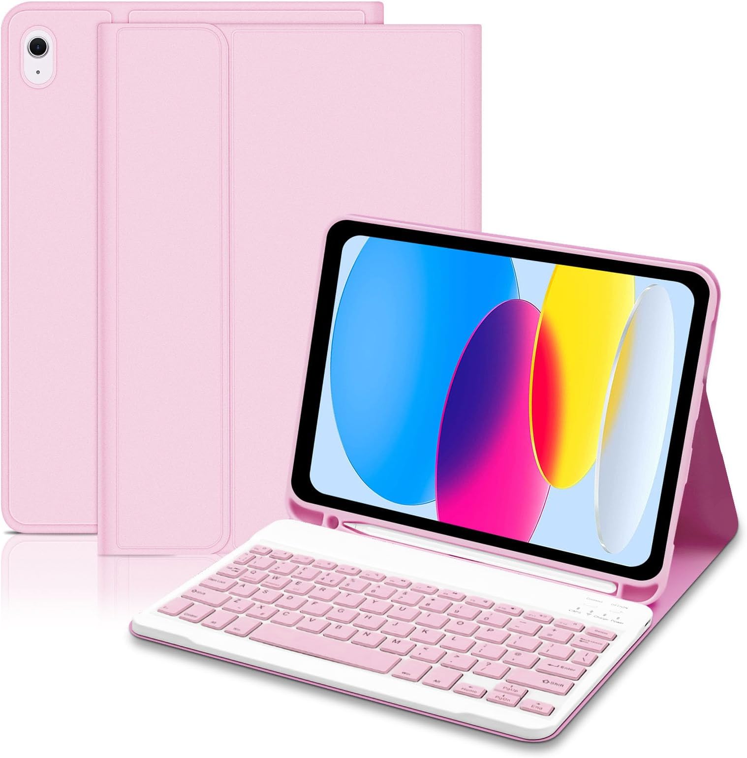 Keyboard Case for iPad A16 11th Generation 2025 and 10th Generation 2022 (11/10.9 inch), Detachable Bluetooth Keyboard Cover with Pencil Holder for iPad 11/10 Gen, UK Layout-Pink