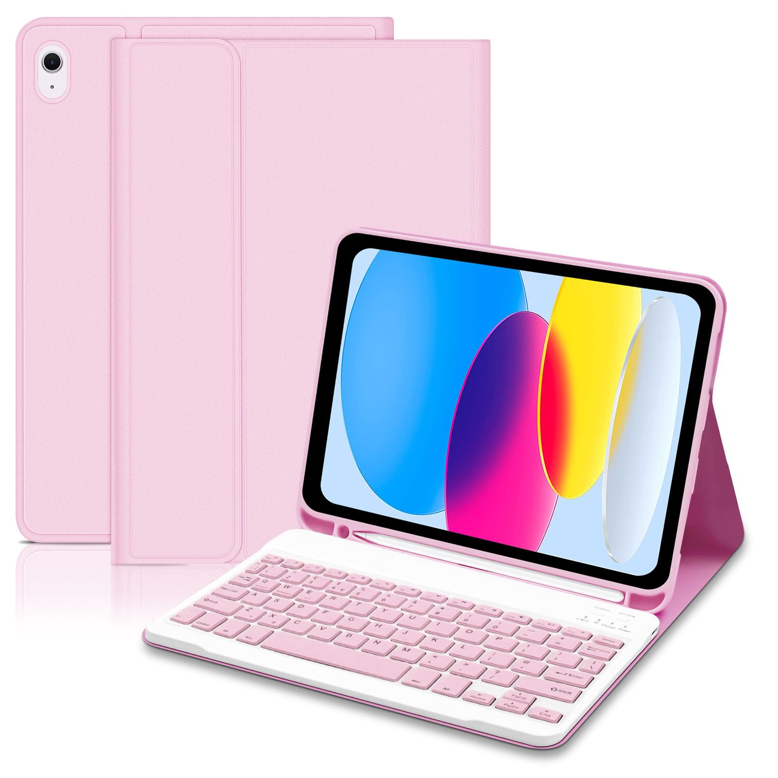 Keyboard Case for iPad A16 11th Generation 2025 and 10th Generation 2022 (11/10.9 inch), Detachable Bluetooth Keyboard Cover with Pencil Holder for iPad 11/10 Gen, UK Layout-Pink