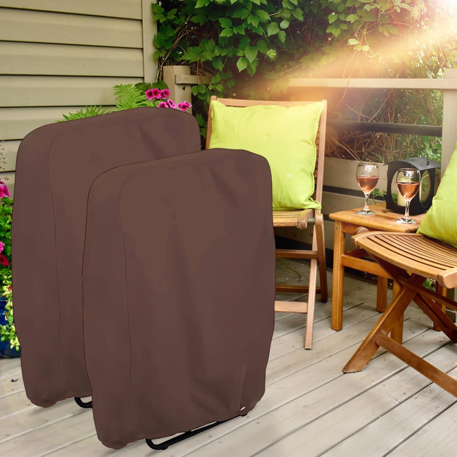 Outdoor Folding Chair Covers 2PCS, Uranshin Zero Gravity Chair Cover 28"W x 13"D x 43"H, Waterproof 210D Oxford Funiture Cover with Storage Bag, Patio Chair Cover for All weather (Brown)