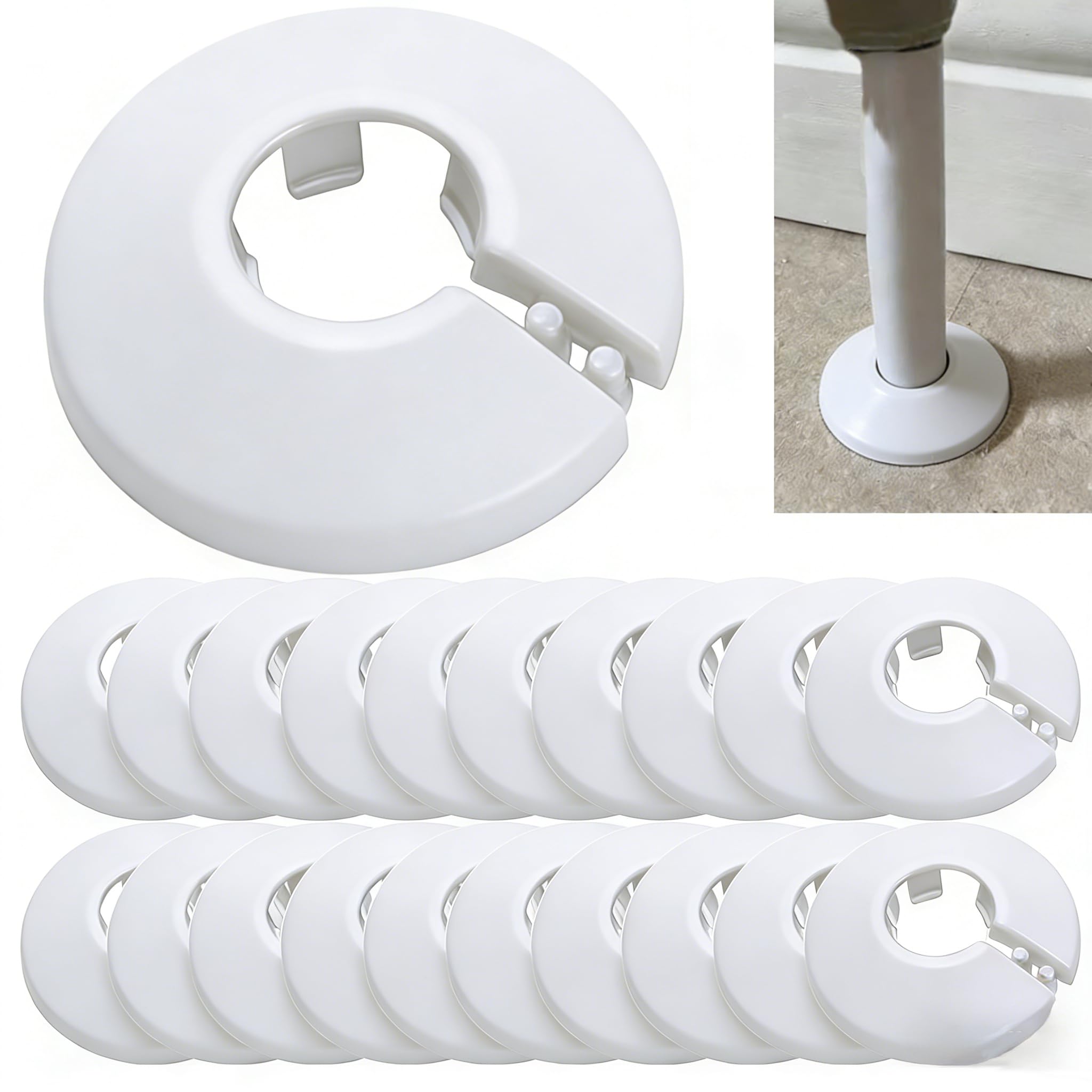 20 Pcs White Radiator Pipe Covers, 20mm Pipe Collars for Neat Finish, Durable Trim Rings for Radiator Pipes, Water Pipe Decoration in House School Kitchen OfficeToilet, Home Renovation Essential