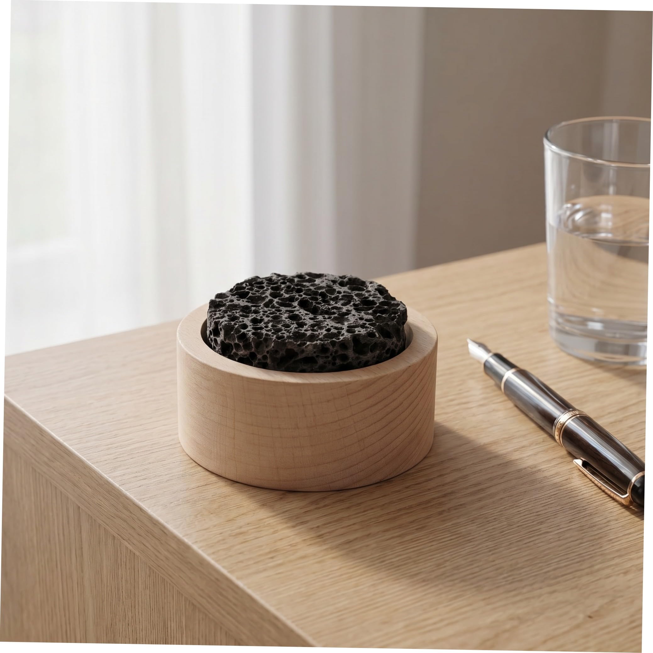 4 Stück Runde Aromatherapie Diffusor Steine aus Vulkanstein und Holz ohne Strom für Ätherische Öle im Büro und Badezimmer rutschfest und Dekorativ