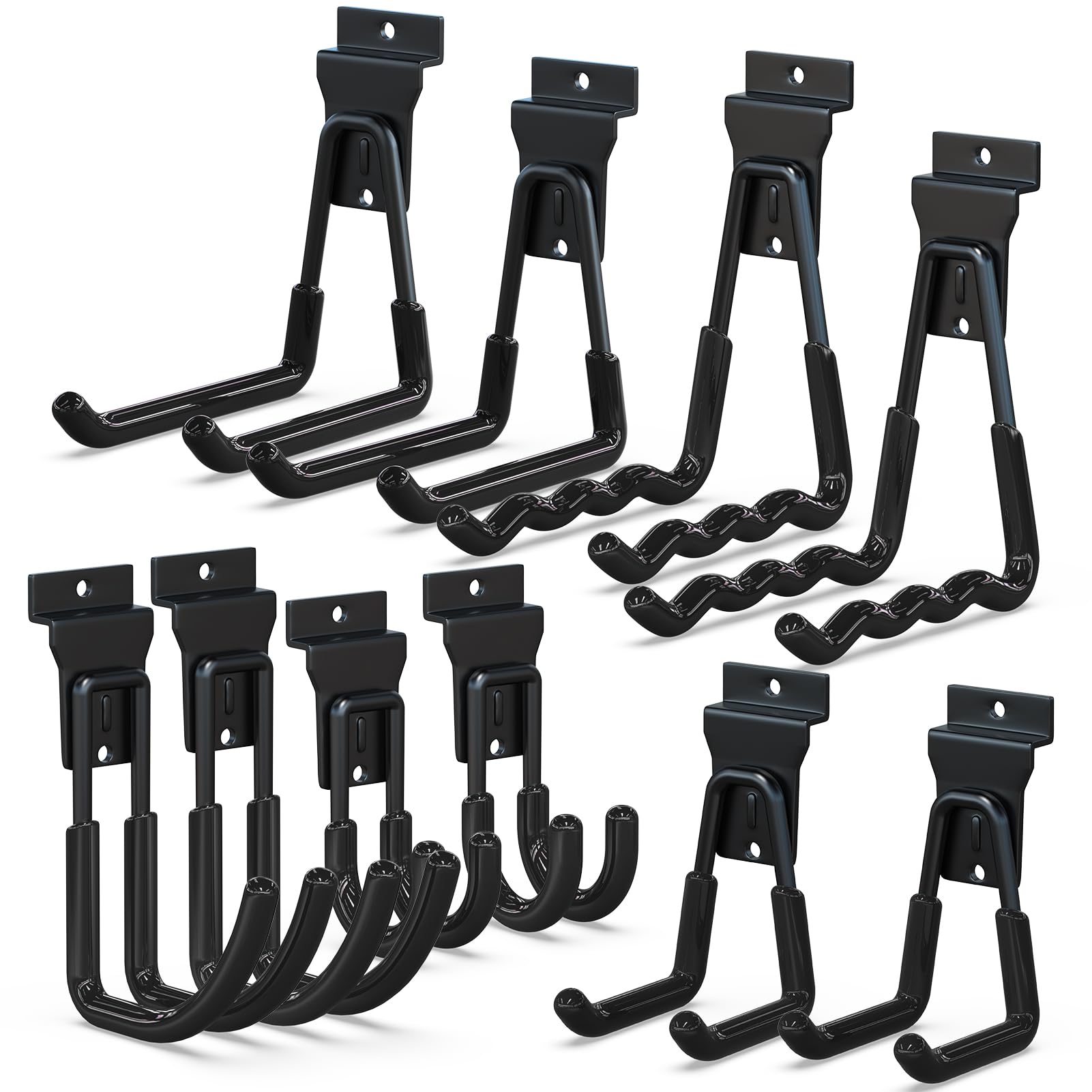 3-H Slatwall Accessories 10 Pack,Slatwall Hooks & Hangers 5 Sizes Slat Wall Hanging Hooks Heavy Duty Proslat Accessories For Garage Storage Wall Panels Organzing Garden Tools Chairs Ladder Black