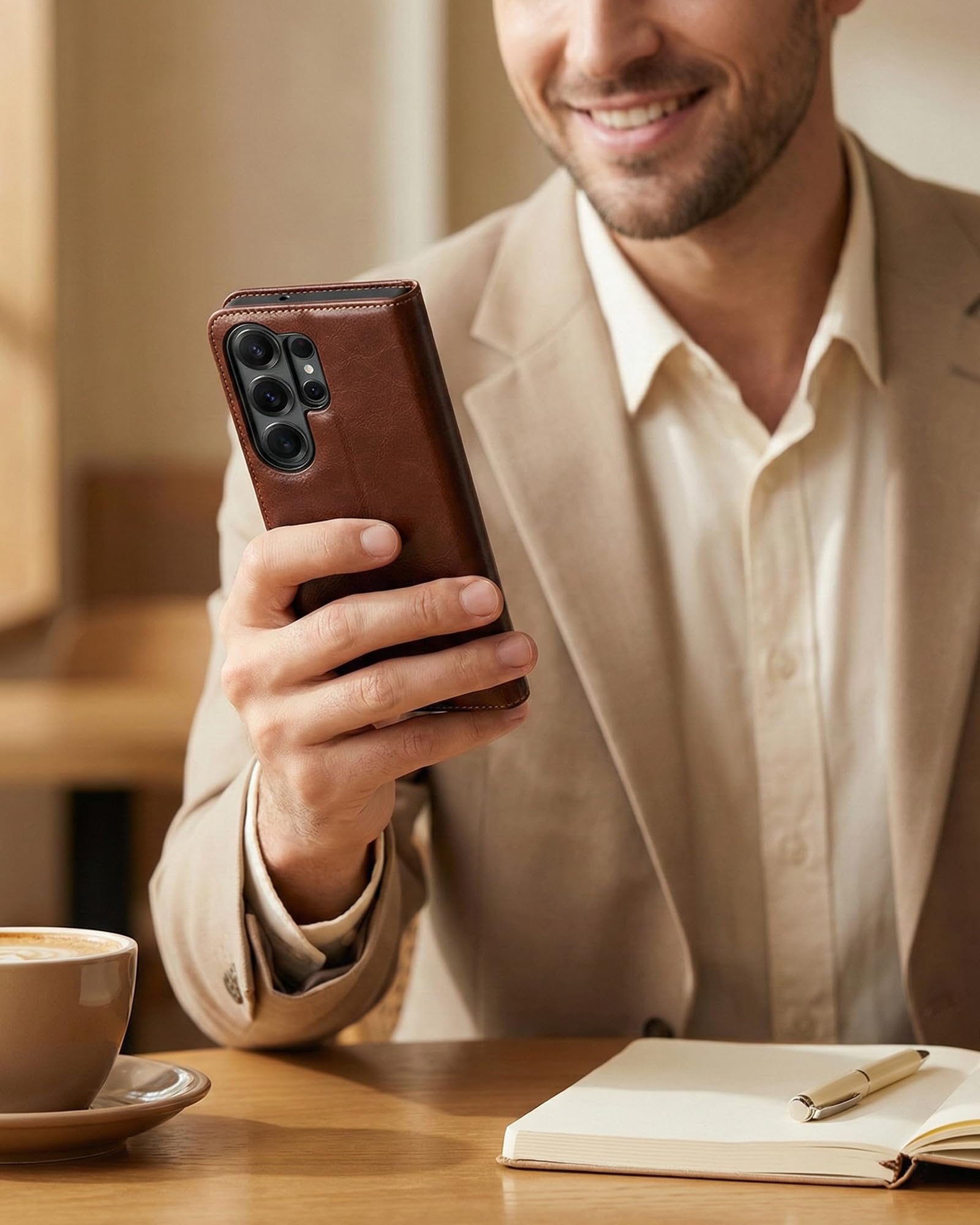Leder-foliohülle im Business-Stil für Samsung Galaxy S26 Ultra, Brieftaschen-Klapphülle mit 3 Kartenfächern, Schlanker TPU-Handyhülle und Bequemem Griff für den Täglichen Transport, Braun
