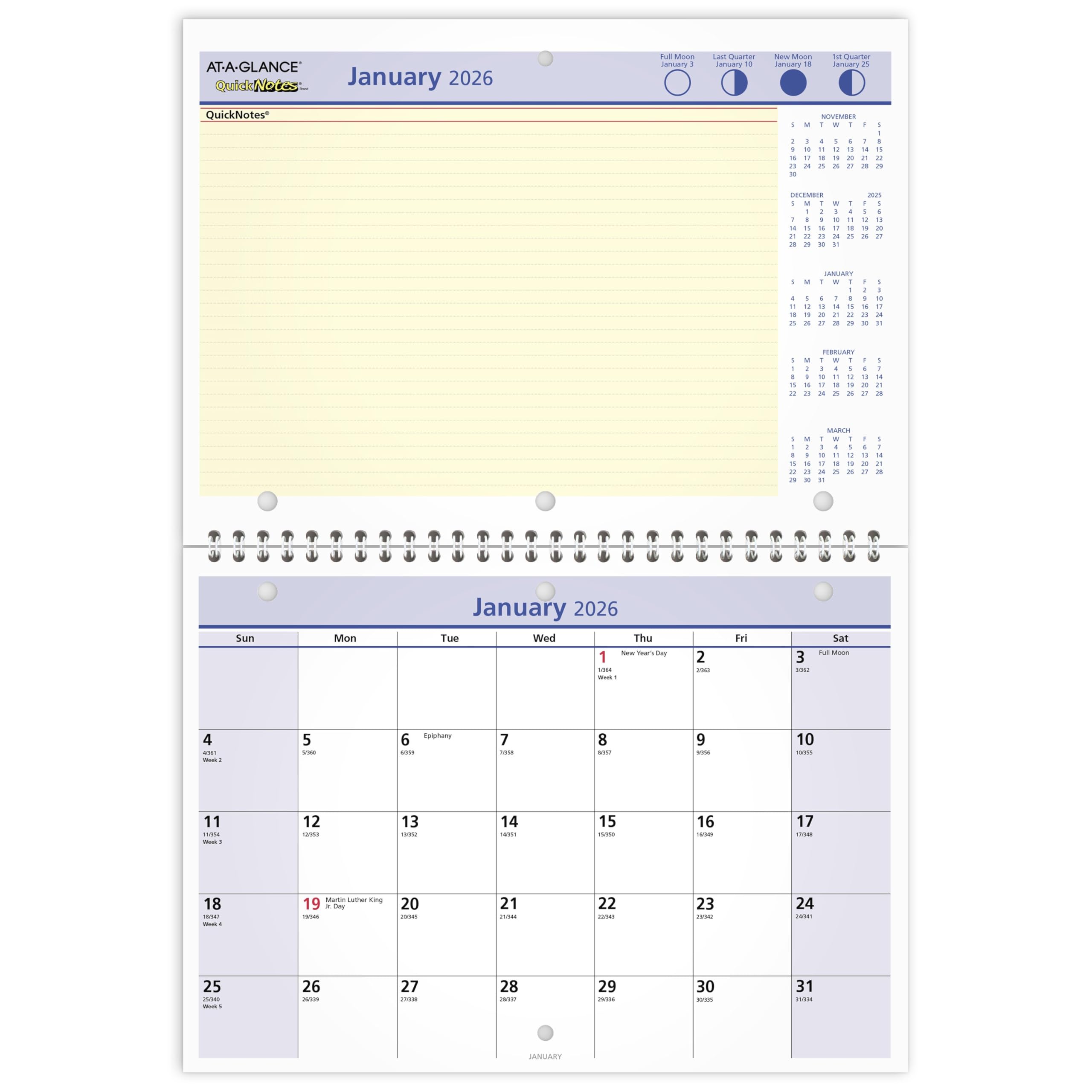 AT-A-GLANCE 2026 Wall & Desk Calendar, Monthly, 11" x 8", Small, Daily Blocks 1.25” x 1.25”, QuickNotes (PM502826)