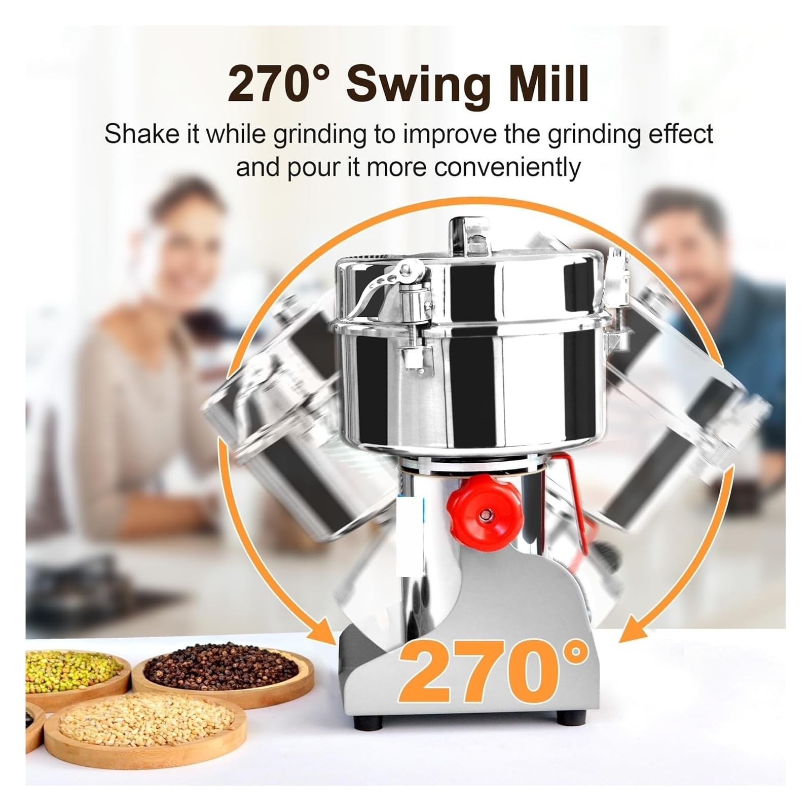 Amoladora eléctrica, Molinillo eléctrico de granos 2500 g, molino harina acero inoxidable 304, molinillo especias alta velocidad