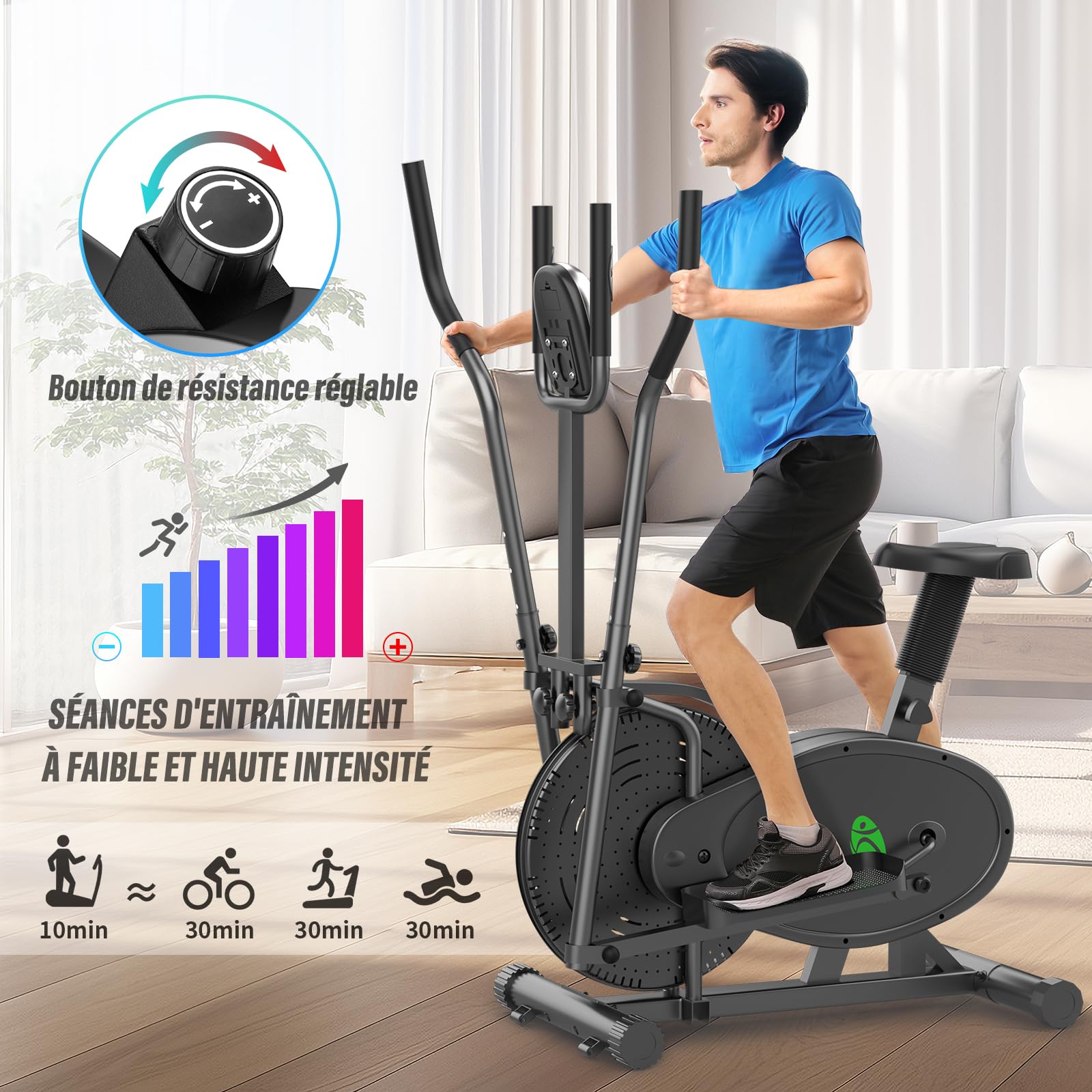 Exerciseur Vélo Elliptique pour la Maison, Vélo d'exercice 2 en 1 avec Siège et Résistance Réglables, écran LCD, Peu Encombrant, Capacité de Charge de 265 LBS