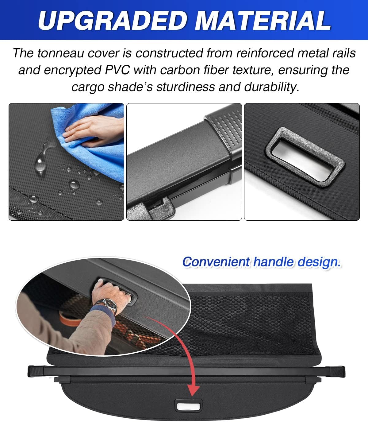 Cargo Cover for Nissan Rogue S SV SL Platinum 2026 2025-2021 Accessories, Trunk Cover with Extra Storage Net, Retractable Security Shield Shade Upgraded Version (Not for Rogue Sport/Select)