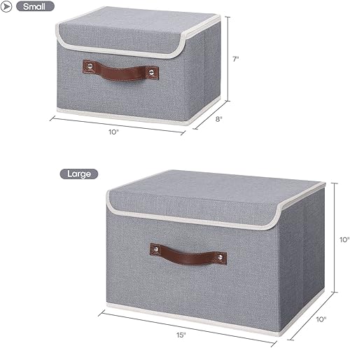 Miniatura 5 de ANMINY Contenedor de almacenamiento con tapa, cajas de almacenamiento con asas de piel sintética, tablero de plástico PP, decorativo, plegable, de