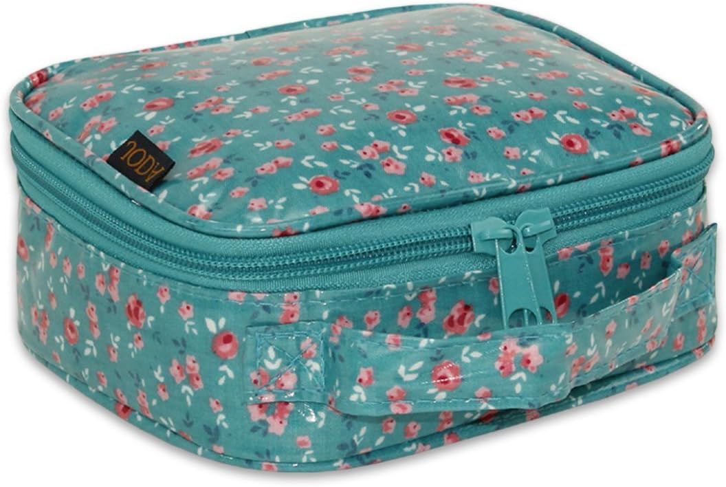 JODA Ladies Womens Pretty Green with Pink Flowers Cosmetic Makeup Bag Travel Purse