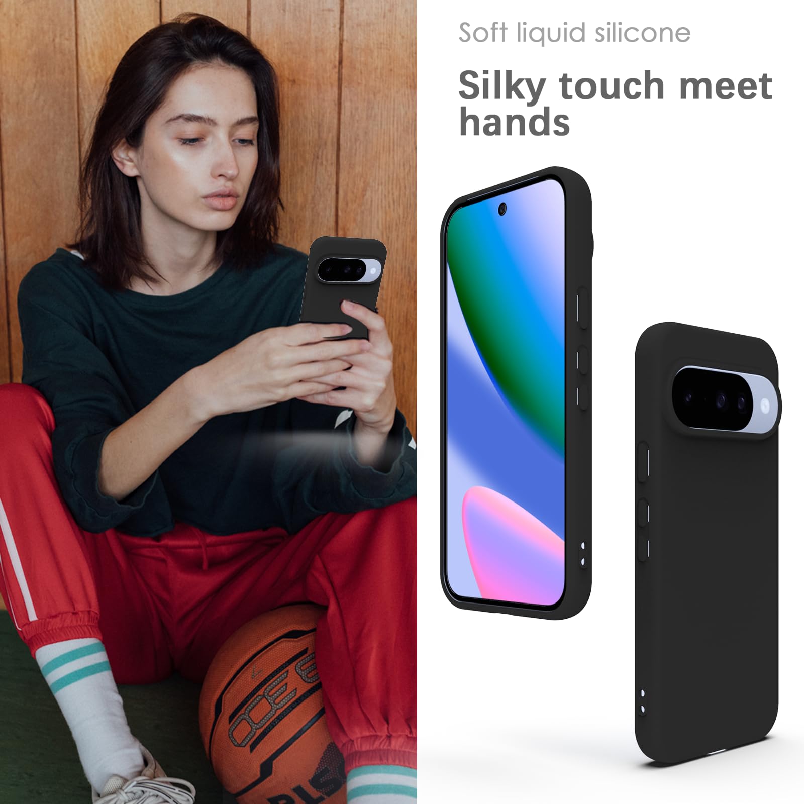 YATWIN Silicone Back Case for Pixel 10/10 Pro, Soft-Touch, Shockproof Phone Back Cover for Pixel 10/10 Pro - Black — Amazon image 4