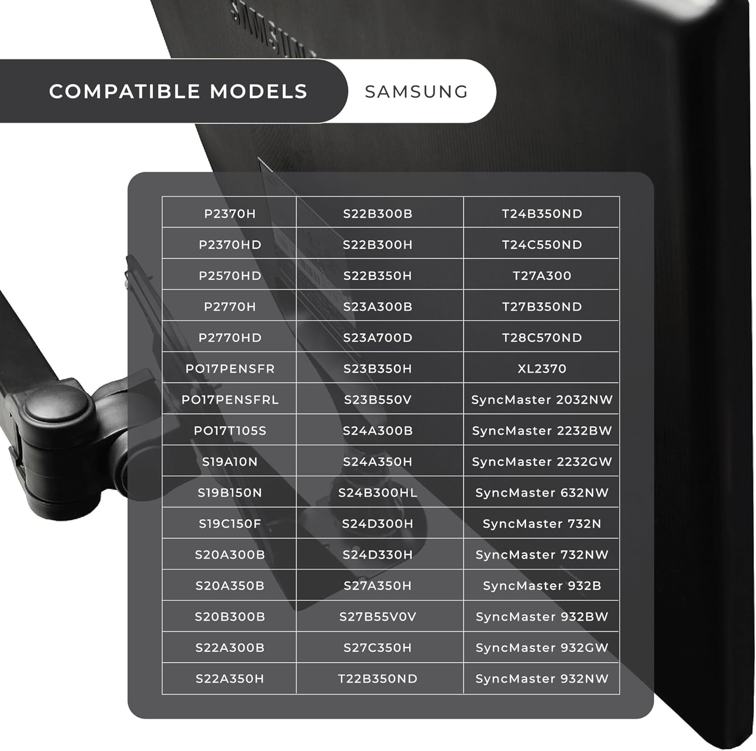 HumanCentric VESA Mount Adapter Bracket Compatible with Samsung Monitors, Fits Many Models Including PX2370, S23C350H, S24B300EL, S24D300, S27B350, S24D330, S22B350, and More