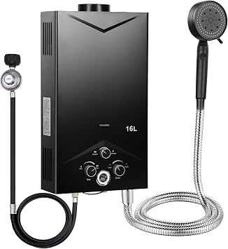 Portable Tankless Water Heater Propane | 16L 4.21GPM Indoor Outdoor Gas Hot Water Heater with Digital Display,Instant Propan Water Heaters for Camping & RV & Trips & Boat Cabins Black