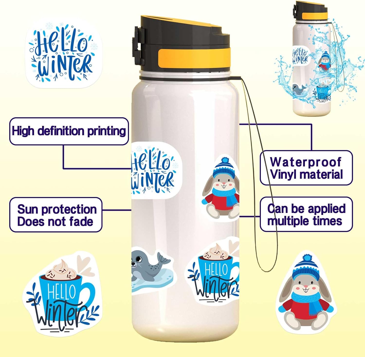 240 PCS Winter Stickers, Snowflake Stickers for Kids, Vinyl Waterproof Sticker for Water Bottle, Laptop, Phone, Hello Winter Sticker with Christmas Tree Snowman Snowflake Penguin - Image 6