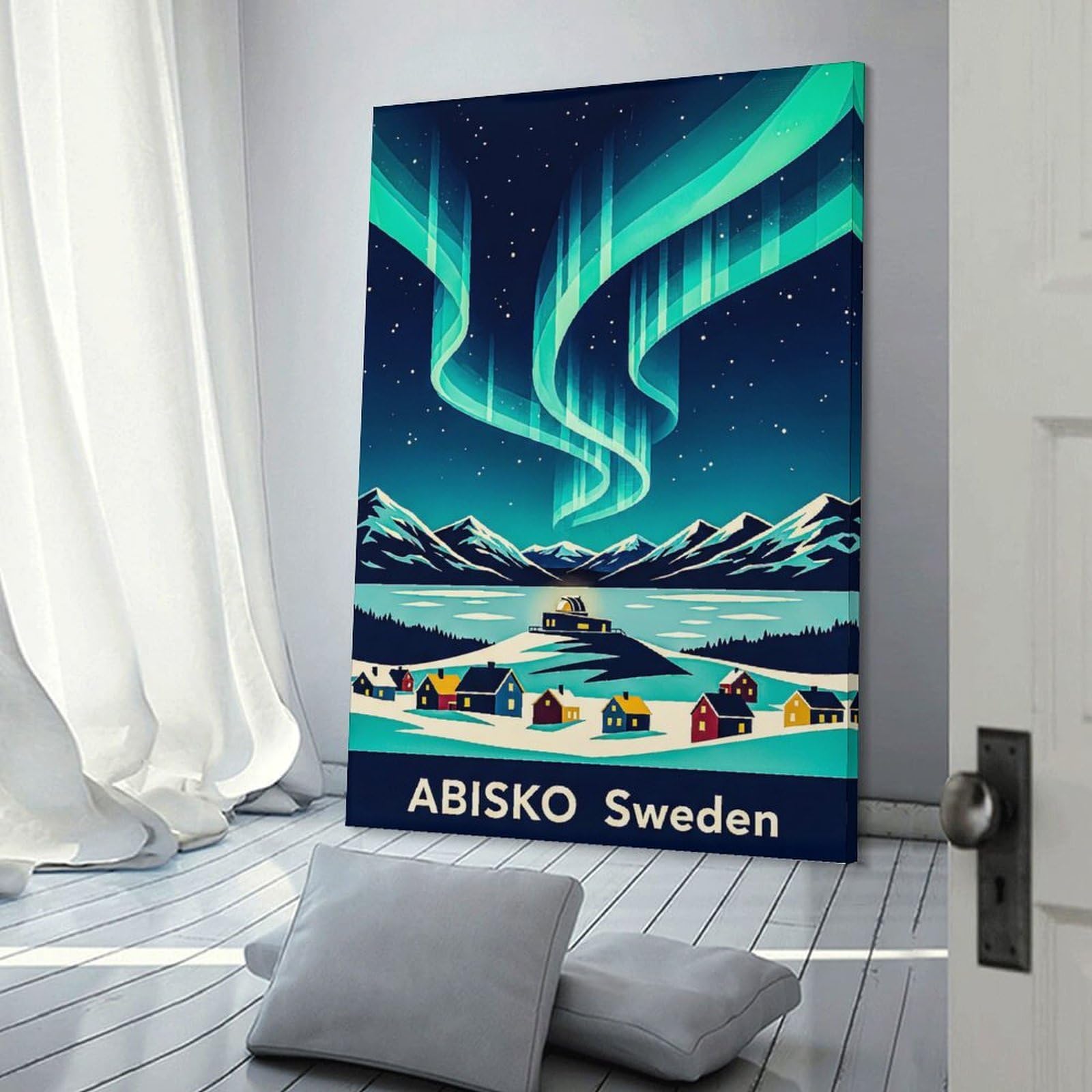 Junmoney Wall Art Print Abisko Sweden Aurora Borealis, 08x12inch(20x30cm), for Home Lounge, Bedroom Or Reading Nook, Canvas Styling for A Polished Room Look