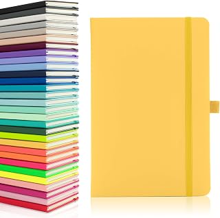 Notes London Eco A5 Notizbuch mit linierten Seiten, Stiftschlaufe, Band, Datumsmarkierungen und Papiertasche, mittleres gebundenes Tagebuch, Notizbuch, nachhaltig angebautes Papier (gelb)