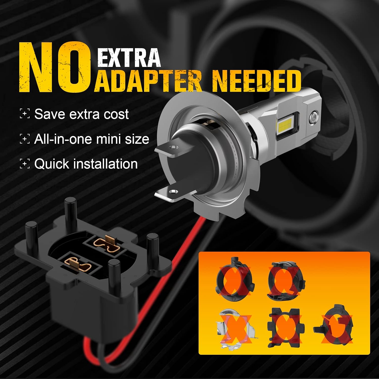CAR ROVER H7 LED Headlight Bulb, 1:1 Mini Size with Fan, No Adapter Required, 6500K Bright White Quick Installation Conversion Kit, Pack of 2
