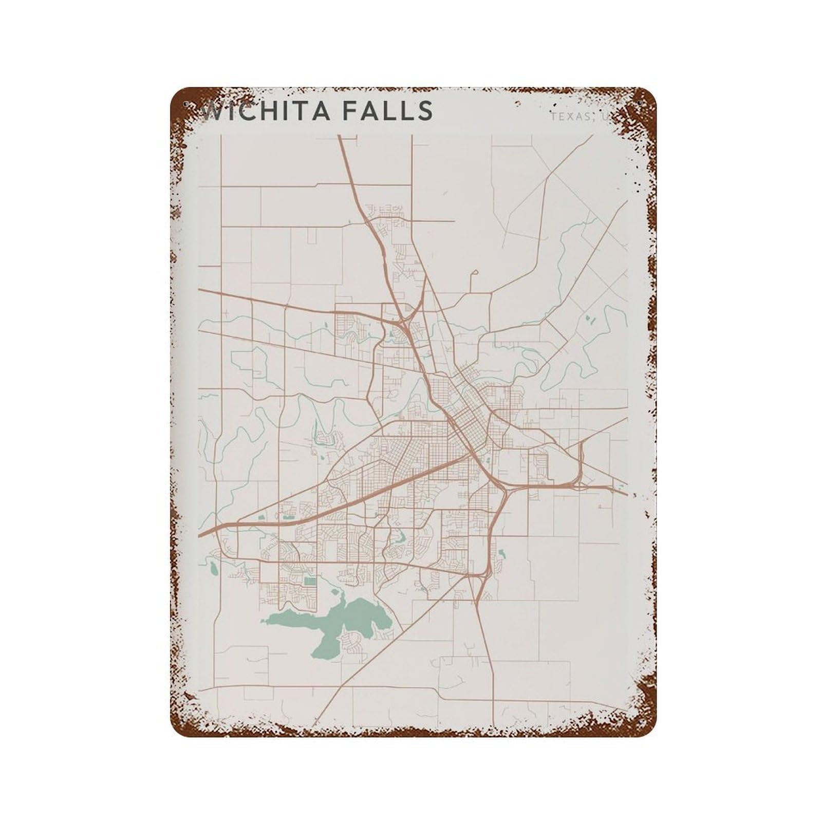 xiaoxiaoshen Wichita Falls Map Texas Travel Gift Minimalist Wall Decor Art Metal Tin Poster Modern Home Decor Art Home Bar Shop Decorations Vintage Sign 40x30cm