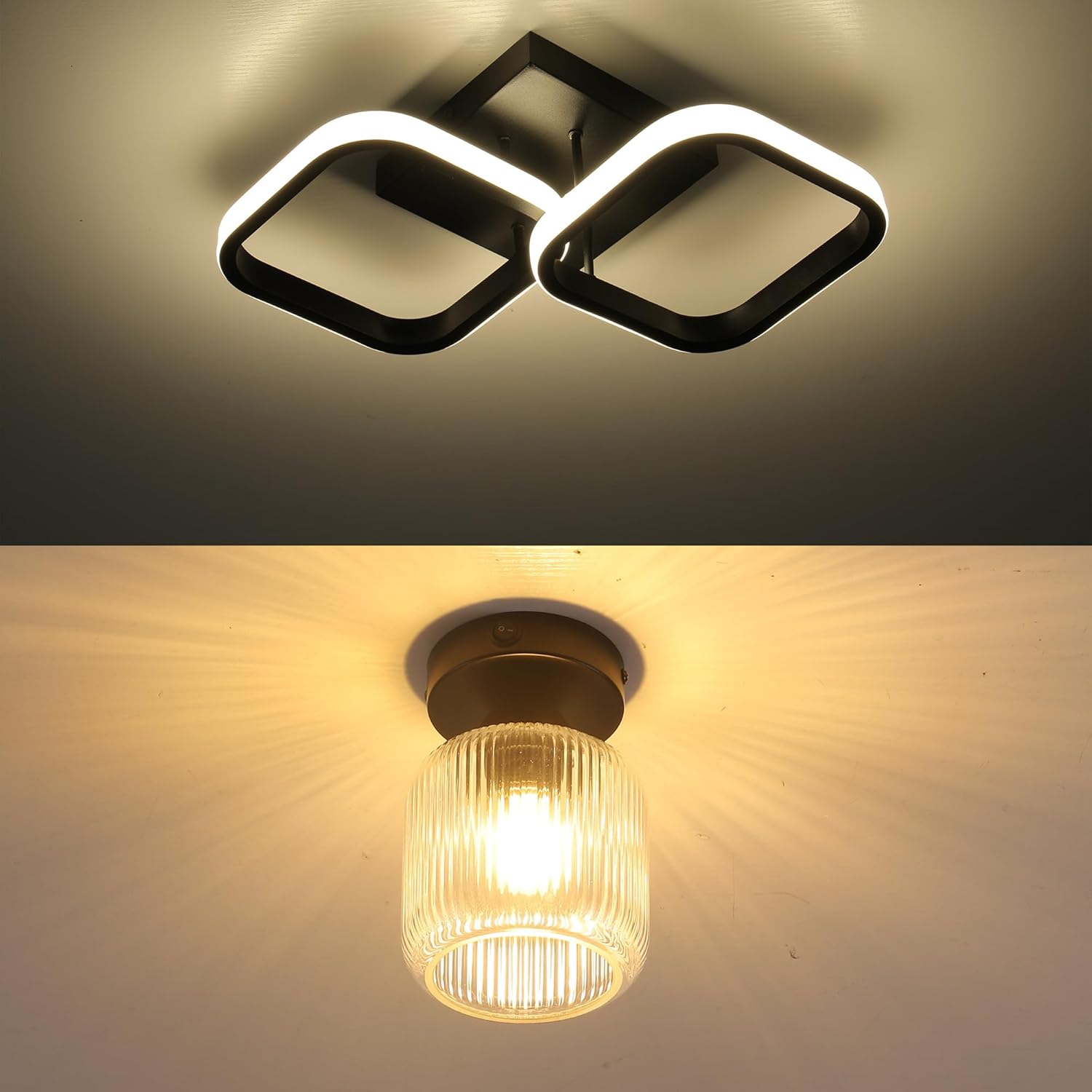 15-Inch RV LED Ceiling Light and Fluted Glass Ceiling Light