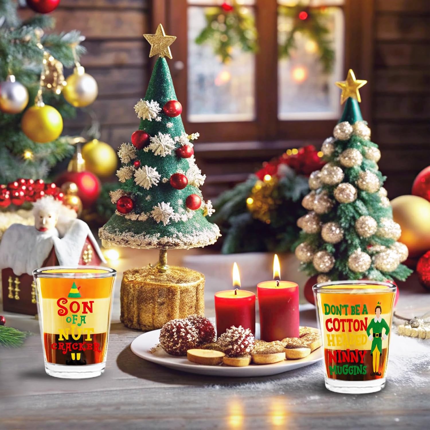 Elf Christmas Shot Glasses, Funny Christmas Drinking Cups, 4 Pack 2oz Holiday Wine Glasses, Buddy The Elf Merch Gifts for Women Men Friends, Xmas White Elephant Gifts Stocking Stuffers - Image 4