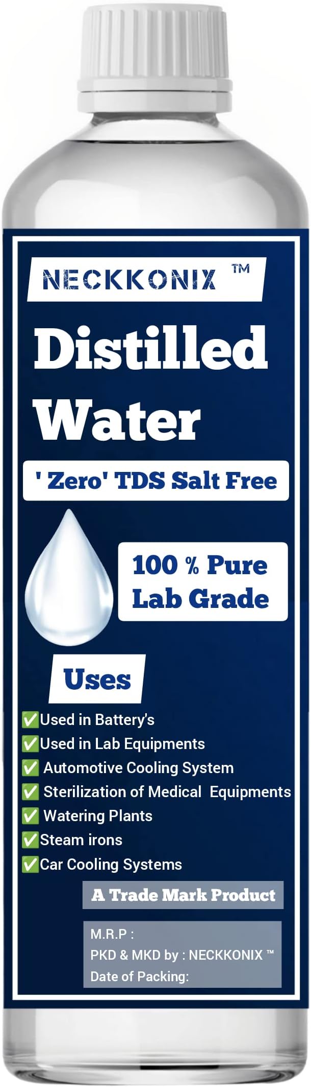 NECKKONIX ? Distilled Water Pure DiIonised Distilled Water For