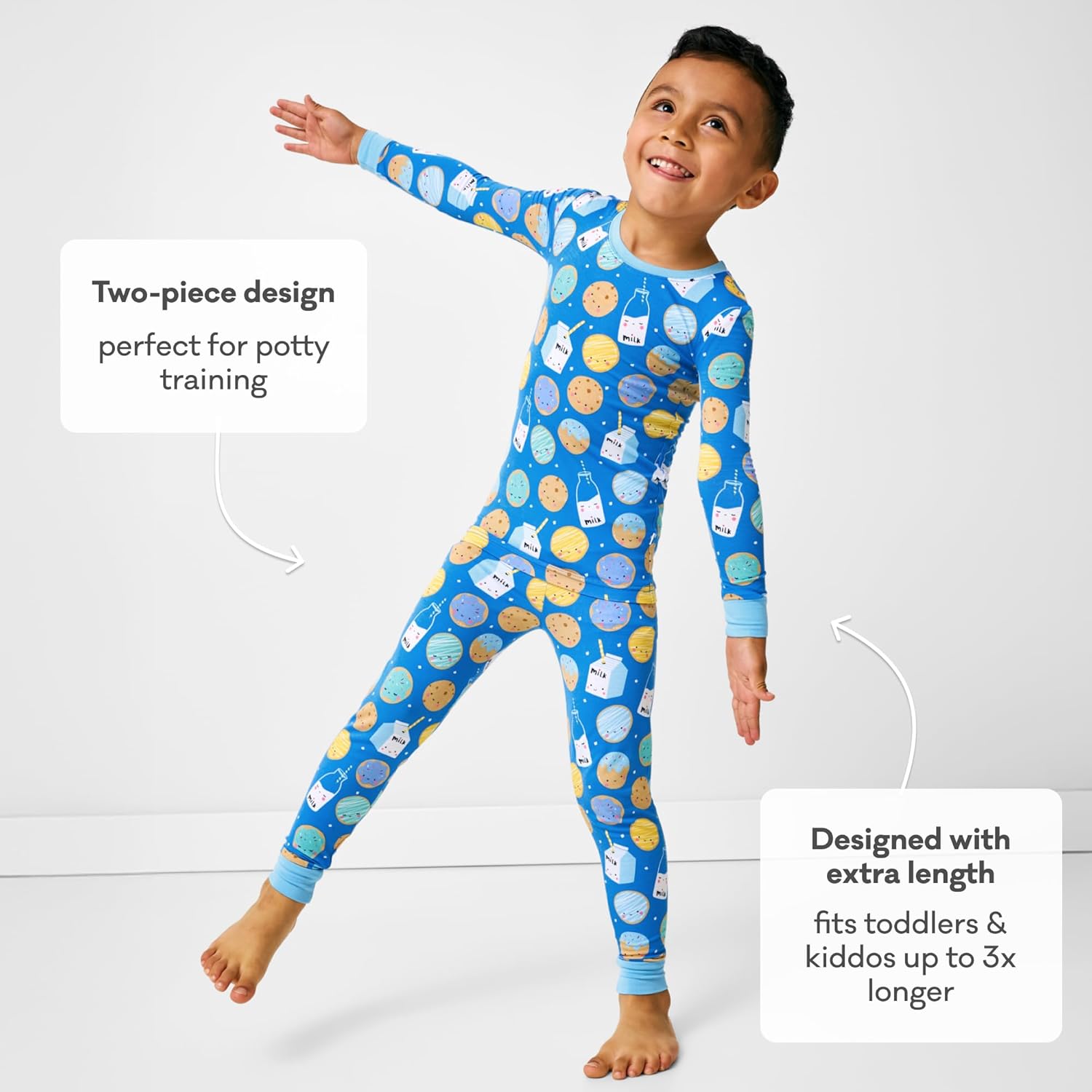 Little Sleepies Two-Piece Pajama Set for Boys & Girls, Soft Viscose from Bamboo Toddler Pajamas for Kids, Family Matching PJs 5-6 Years Blue Cookies & Milk