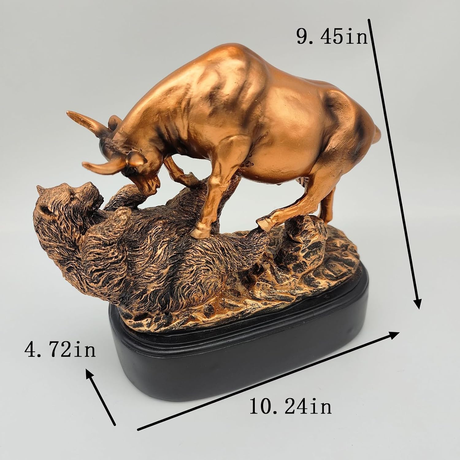 Wall Street Bull and Bear Bronze Sculpture, Stock Market Desk Statue, Copper Finish Resin, 10.24 x 4.72 x 9.45 Inches, Financial Trading Office Decor