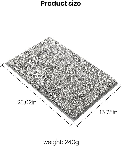 Miniatura 2 de Tapete de baño de chenilla, ultra suave, absorbente, con respaldo antideslizante en gris claro y camello, moderno tapete de baño de felpilla para