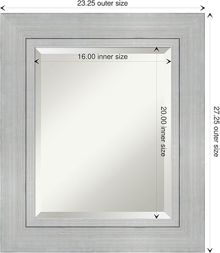 Miniatura 4 de Amanti Art Espejo de baño plateado para sobre el fregadero, espejo rectangular de 27 x 23 pulgadas, marco pequeño de madera casual, se cuelga