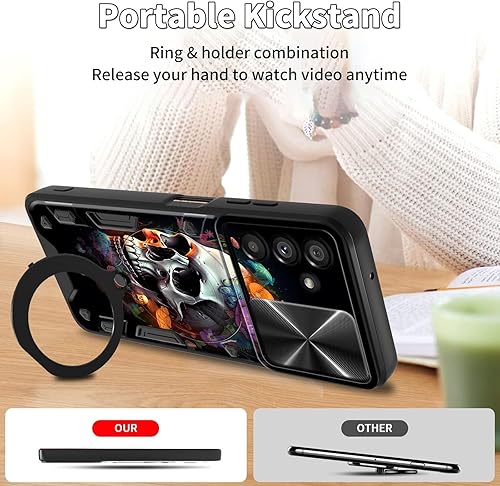 Vista 35 de Funda para Samsung Galaxy A13 5G con cubierta deslizante para lente de cámara y anillo giratorio de 360 grados, soporte híbrido de doble capa Flores