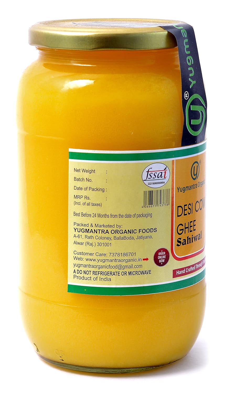 Yugmantra Organic Foods -Pure Natural Desi A2 Milk Sahiwal Cow Ghee (1 Litre x 3)