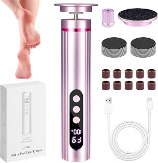 HITDLTSC 2-in-1 Electric Foot Callus Remover: 9 Speeds, Rechargeable Pedicure Tool with Sanding Discs, Nail Bits & Digital Display (Pink)