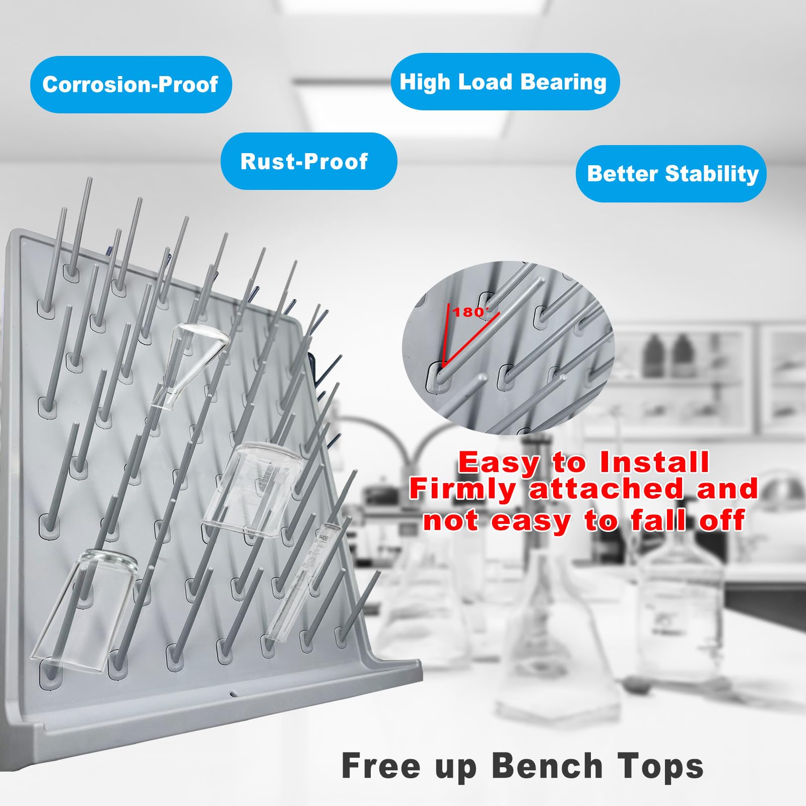 Laboratory Glassware Rack 52 Peg Lab Drying Rack - Wall Mount Glassware ...