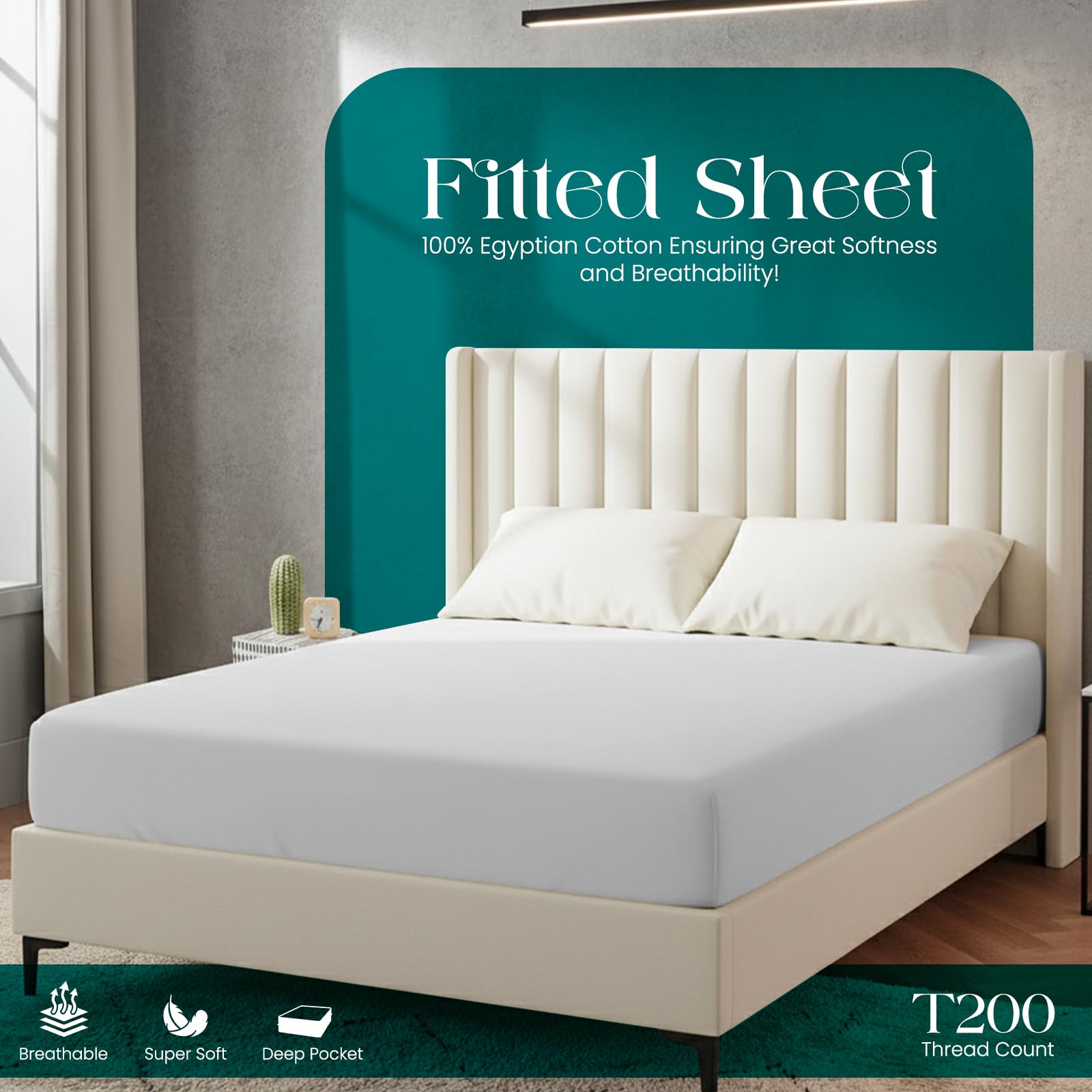 Close-up of the deep elasticated corner of the Linens World fitted sheet ensuring a snug fit.