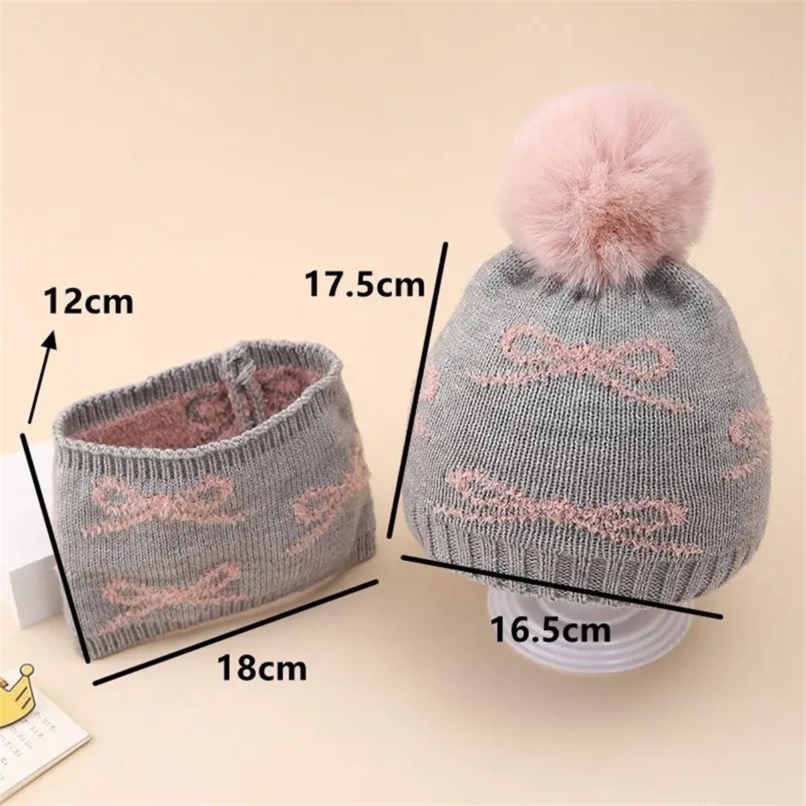 Lindo Conjunto de Gorro y Bufanda de Invierno for bebé - Gorro con pompón de Lana de Felpa Jacquard for recién Nacidos (0-12 Meses)(Gray)