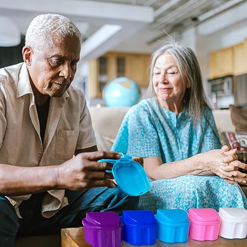 Miniatura 8 de Keedolla 2 Pack de lindos vasos para prótesis dental, contenedor de baño para remojar dientes falsos, contenedor de almacenamiento para prótesis