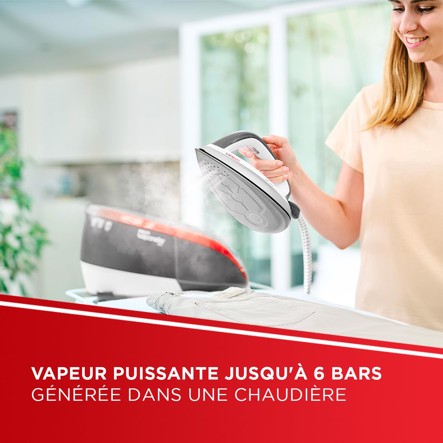 Polti Vaporella Next VN18.30, Fer à Repasser avec Chaudière 6 Bars, Puissance 2200 W, Fonction Éco et Turbo, Autonomie Illimitée, Steam Pulse 350 g, Gris et Rouge
