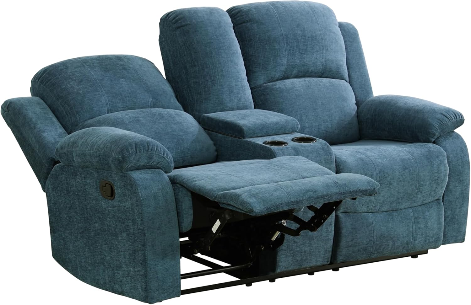 Manual Reclining Loveseat for Living Room Set, 2-Seater Recliner Couch with Cup Holders & Storage, Fabric Recliner Sofa for Living Room Furniture Sets/Office/RV/Home Theater, Blue, Microfiber