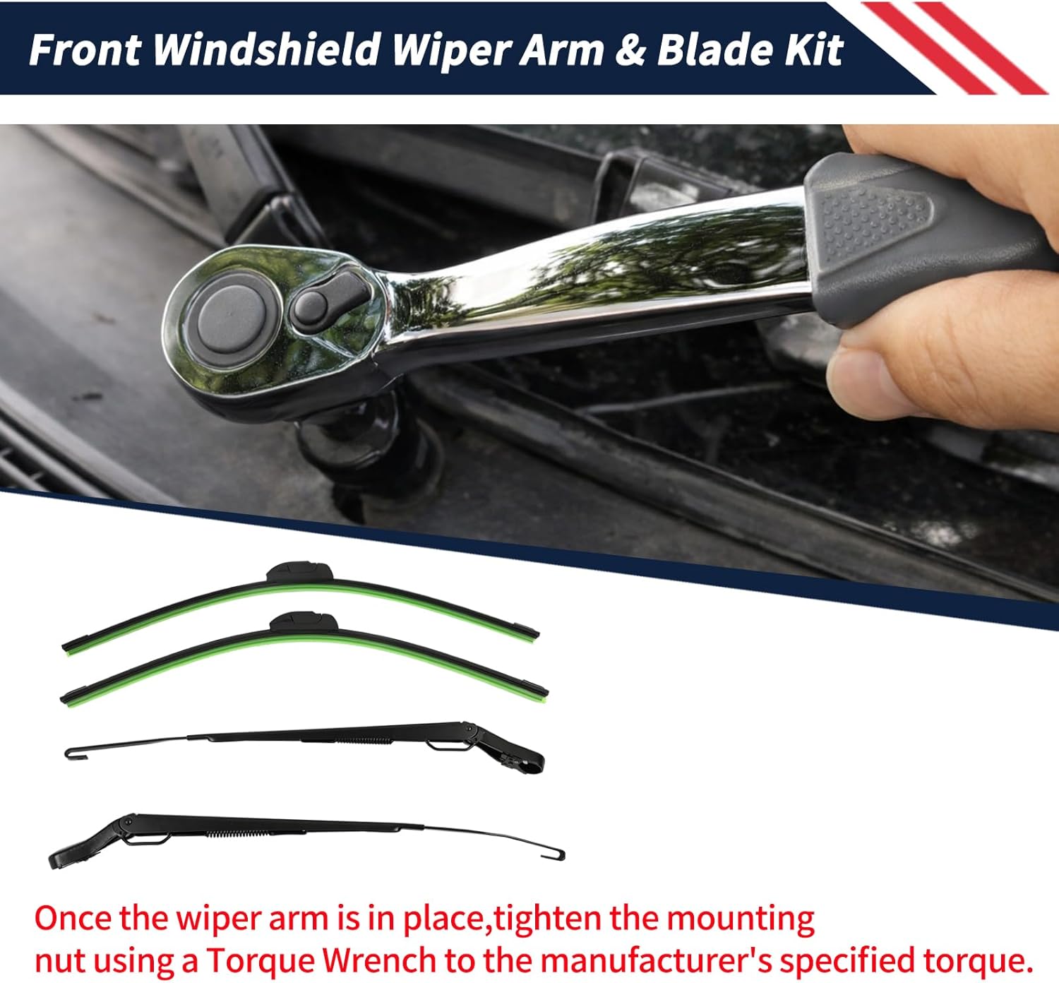 1 Pair Front Windshield Wiper Arm & Blade Kit 55077133AB Compatible With Dodge Ram 1500 2500 3500 2002 2003 2004,Replaces 55077133AA,55077132AA, 55077132AB