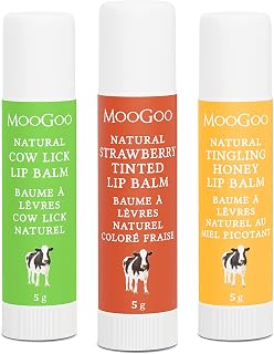 MooGoo Lip Balm Set Variety 3 Pack –Natural Moisturizing Lip Balm Set for Dry Cracked Lips - for Women and for Men. Petroleum Free, Paraben Free, Cruelty Free.