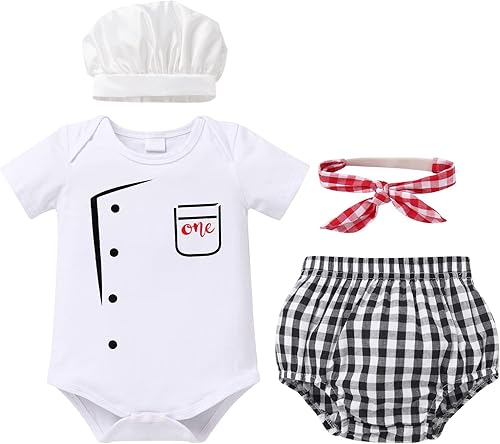 IDOPIP Disfraz de chef para bebé niño y niña, conjunto de pantalones cortos con gorro de chef y corbata para Halloween, fiesta de cumpleaños