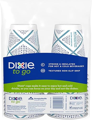 Miniatura 2 de Dixie To Go - Tazas de café de papel, 12 onzas, 132 unidades, vasos de papel aislantes desechables para bebidas calientes o frías para llevar
