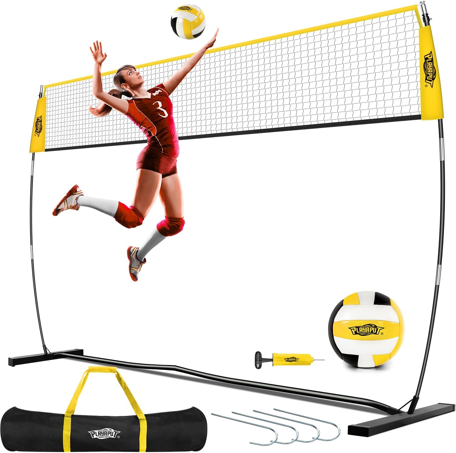 12FT Freestanding Volleyball Net,Height Adjustable Volleyball Training Net For Hitting,Serving,Setting Practice,Protable Volleyball Nets With Volleyball,Carrybag,Perfect For Indoor Or Outdoor