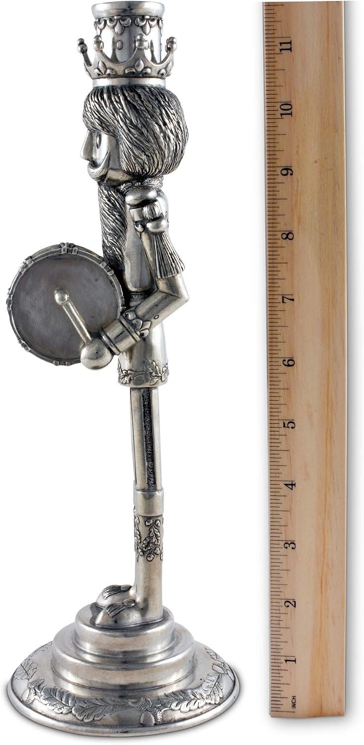 Vagabond House Pewter Nutcracker Drummer Candlestick Christmas Table Décor Standard Taper Candle Size 11.5 inch Tall