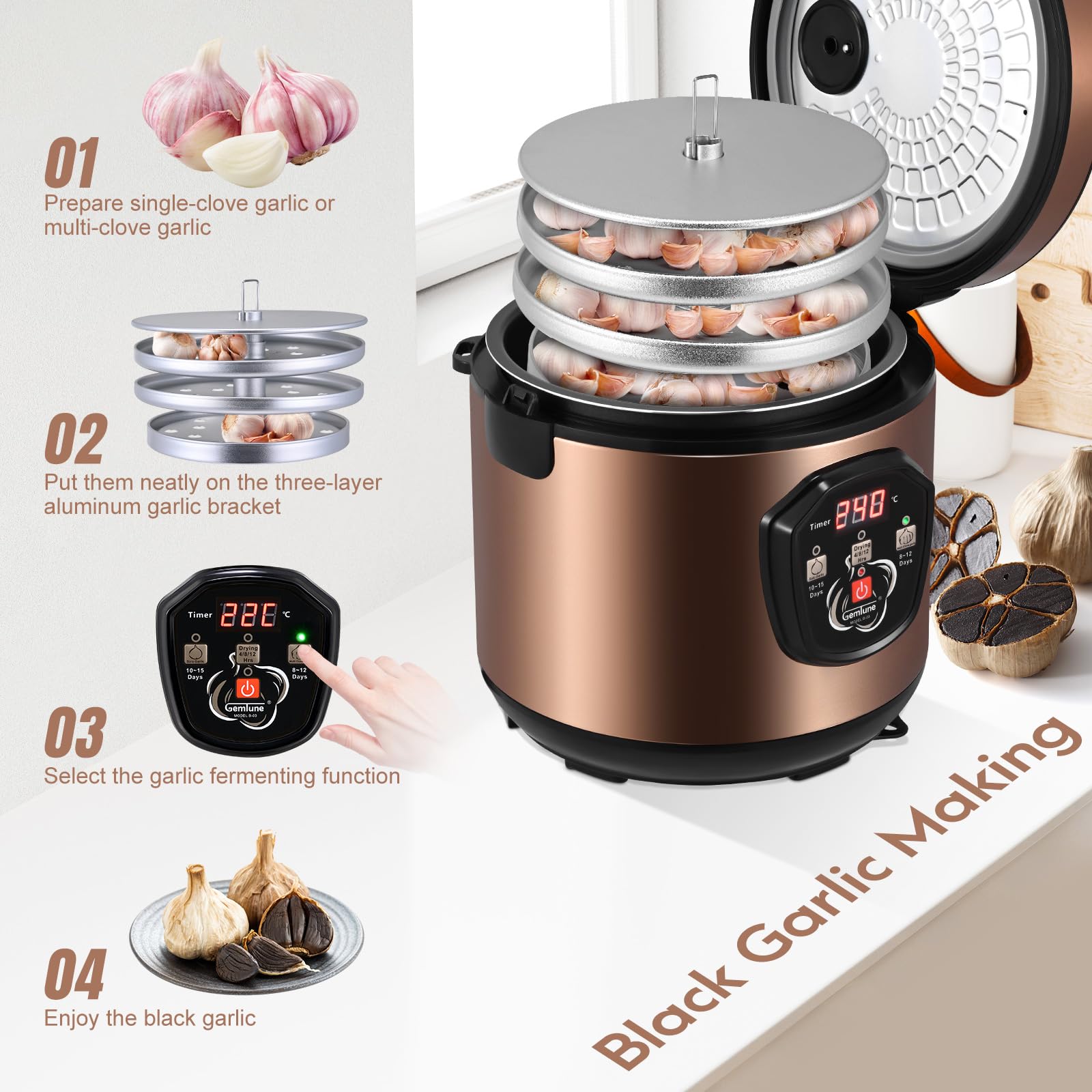 Schwarzer Knoblauch Fermenter 6L, Sunowl Joghurt Maschine, Automatische Intelligente Black Garlic Maker Schwarzer Knoblauch Fermentiert Fermentierter Knoblauch Maschine