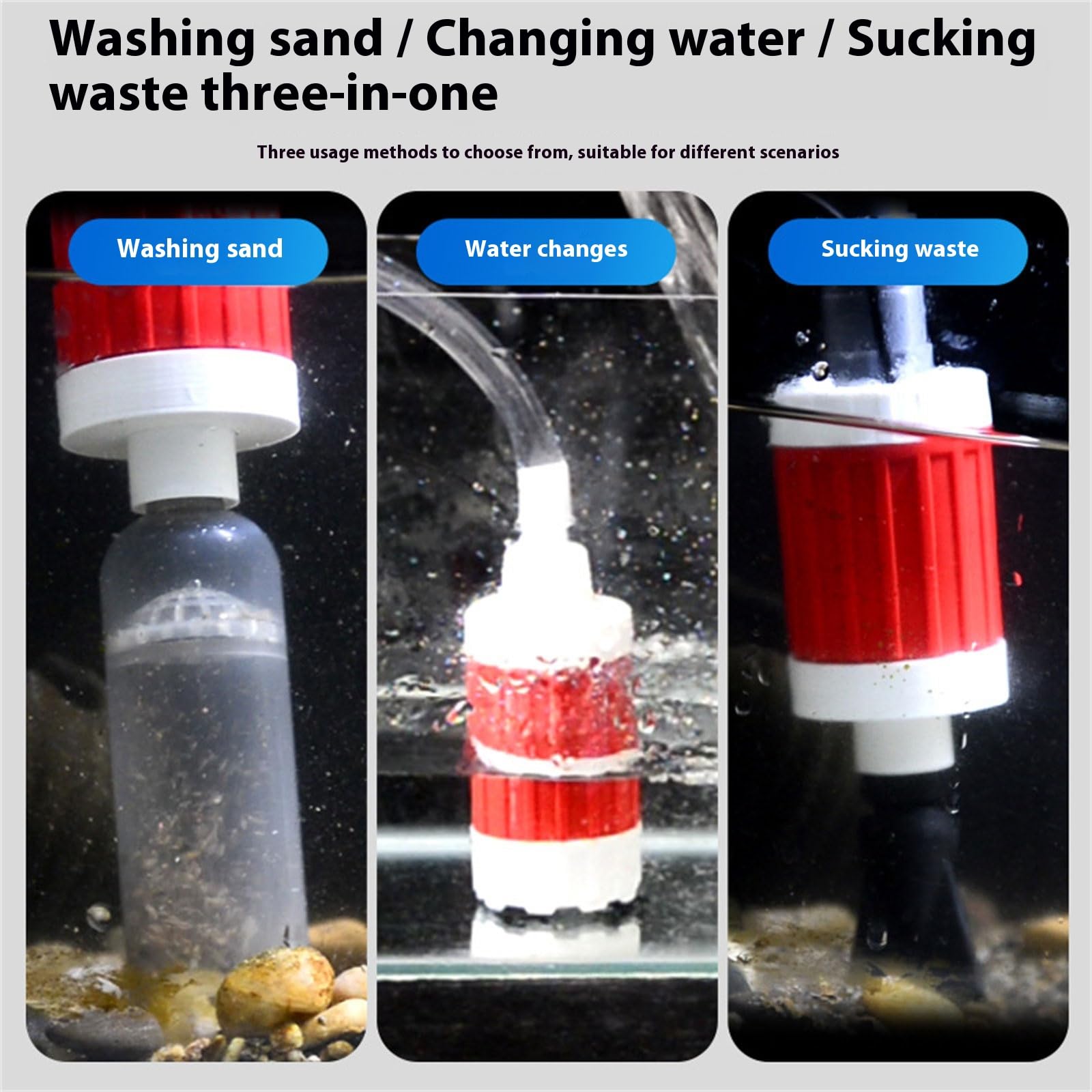 Sistemas de limpieza de gravas para acuarios con cambio de agua para mantenimiento de arena y control de circulación de agua, multifuncional, tipo prensa de acuario, limpiador de succión