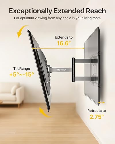 Miniatura 6 de monTEK Soporte de pared para TV de movimiento completo para televisores de 37 a 84 pulgadas, soporte de montaje de TV con brazos articulados,