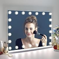 Vista 6 de Espejo de tocador de maquillaje con luces, 10 x grandes con 22 bombillas LED regulables, 3 modos de color, control táctil para dormitorio, mesa
