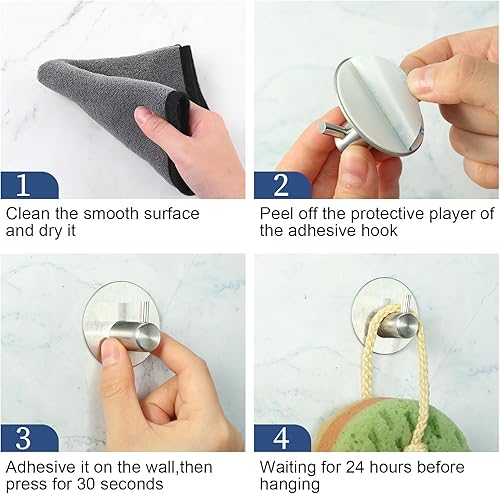 Miniatura 5 de Queekay 12 ganchos adhesivos de acero inoxidable 304 para toallas y batas, ganchos de pared resistentes, ganchos de pared a granel, ganchos redondos